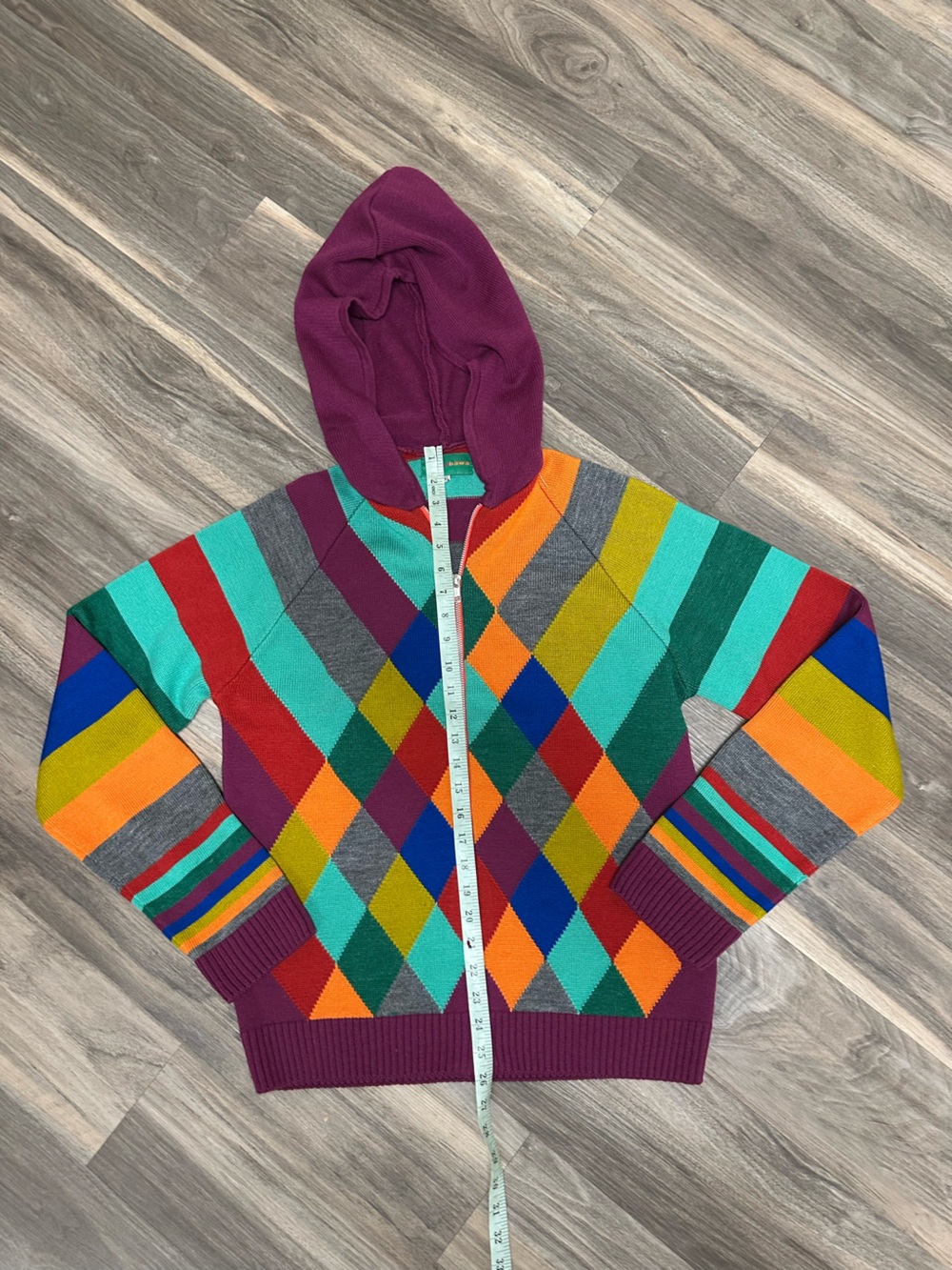 Alpana Bawa Multicolor Argyle Striped Wool Blend Zip Sweater - Picture 8 of 8